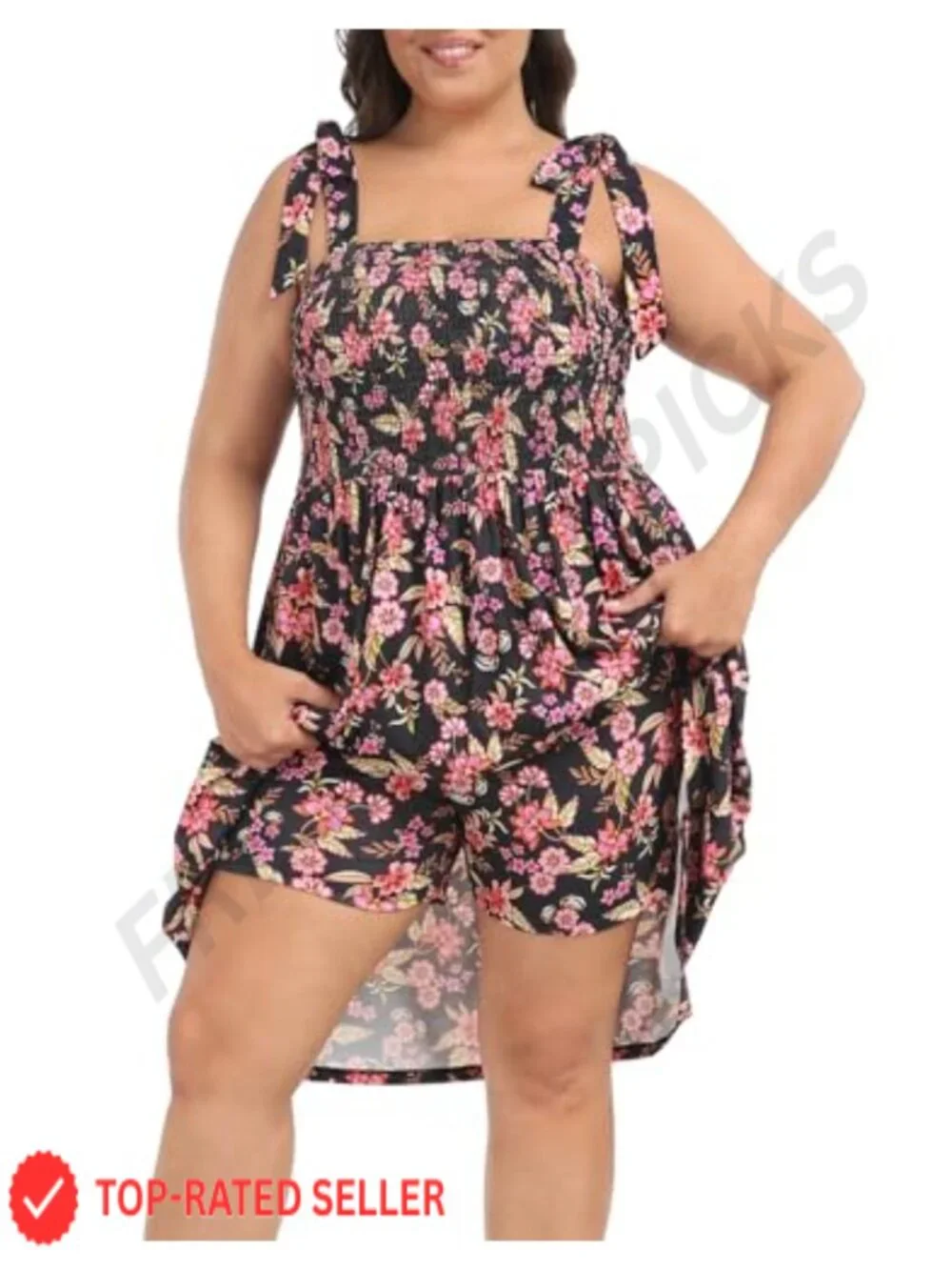Women's Plus Size Romper Dress with Built-in Shorts & Pockets, Sleeveless